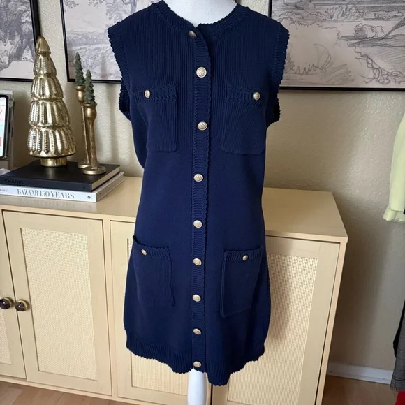 REFORMATION Catalina Cotton Mini Dress In Navy Blue Knit Sleeveless Mini‎ Size L - Picture 3 of 10